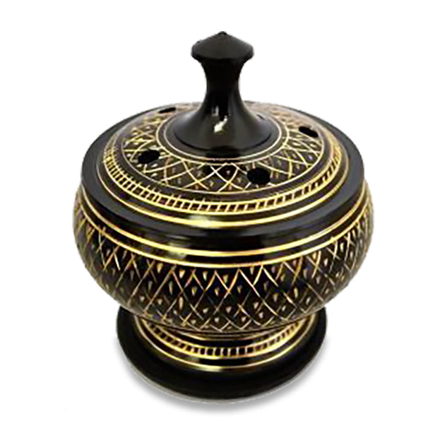 Black Carved Brass Incense Burner (3.5"H)