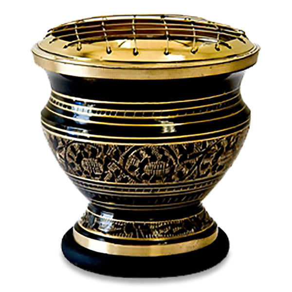 Black Carved Brass Screen Incense Burner (4"H)